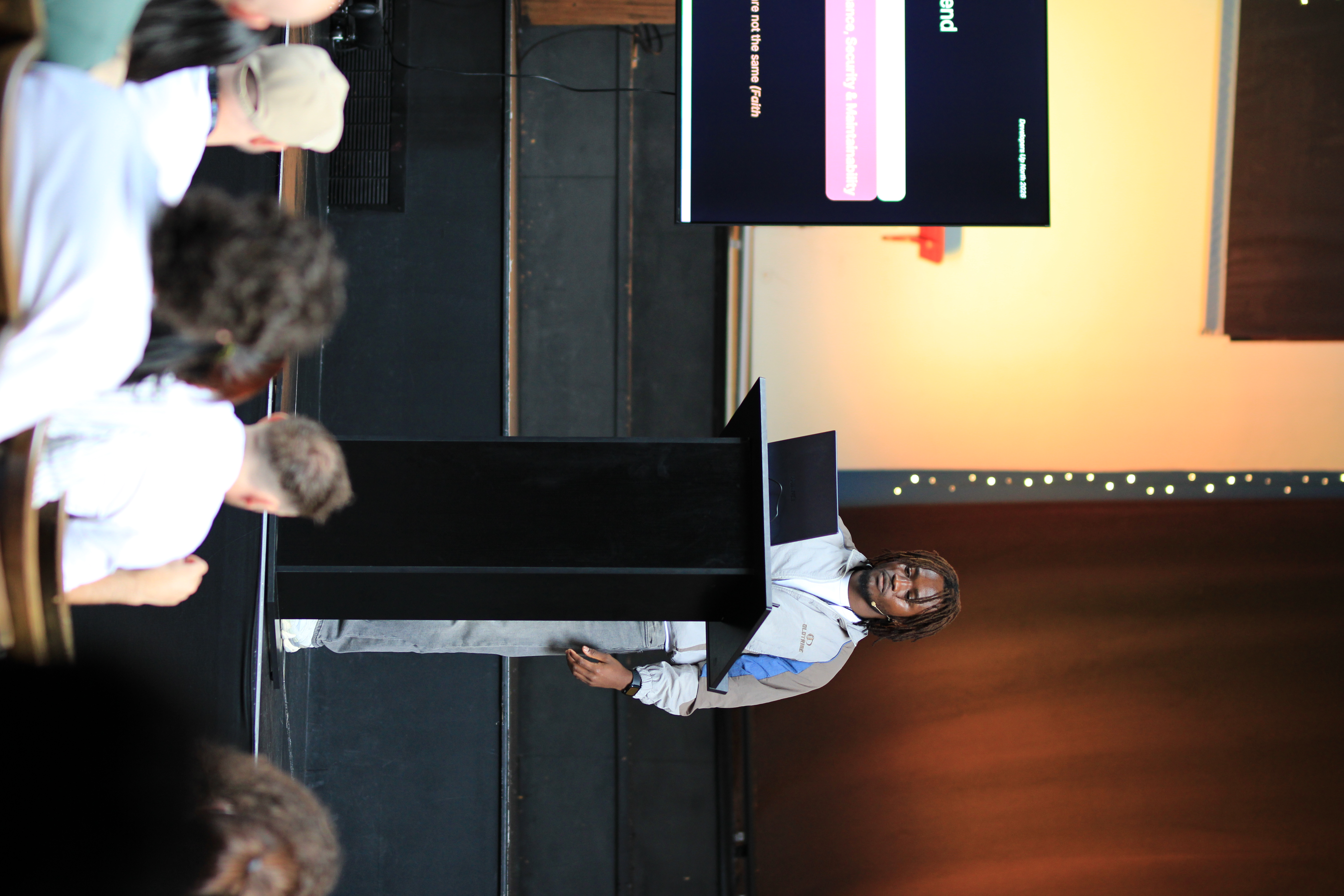 Faith Sodipe speaking at DevelopersUpNorth